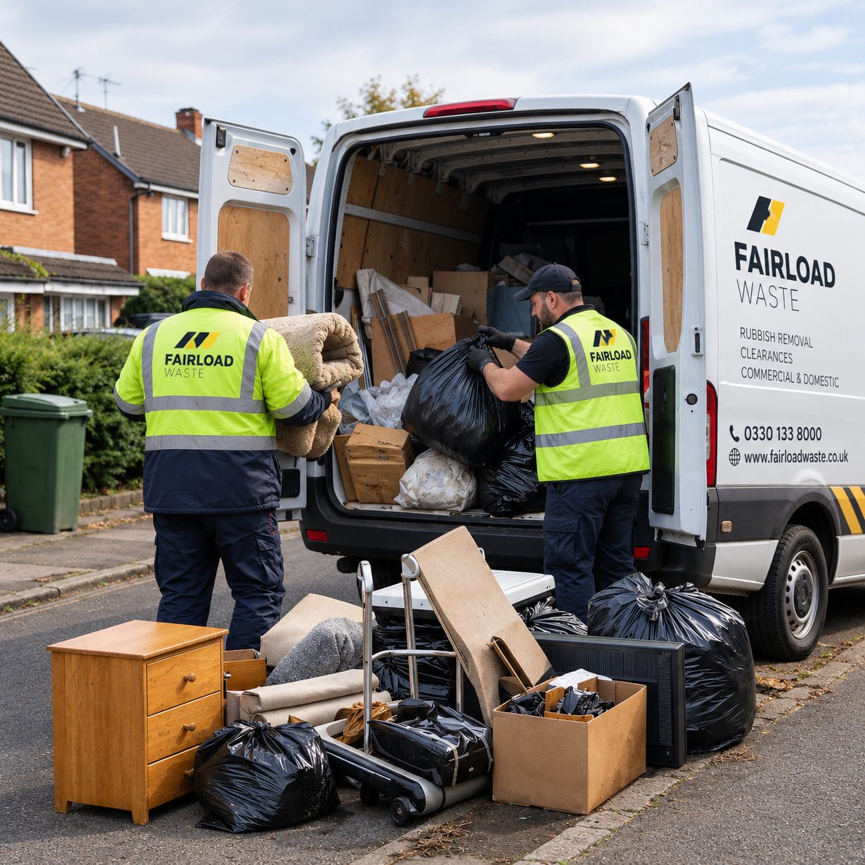 Fairload Waste crew loading a van with household rubbish